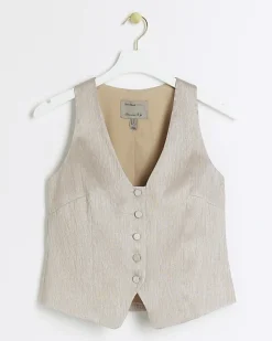 River Island Petite beige button front waistcoat< Petite