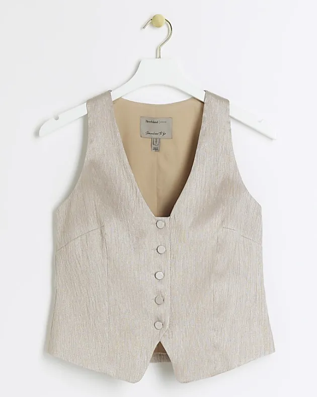 River Island Petite beige button front waistcoat< Petite