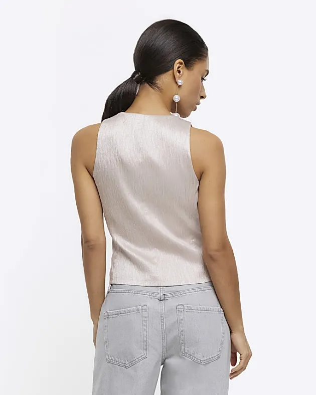 River Island Petite beige button front waistcoat< Petite