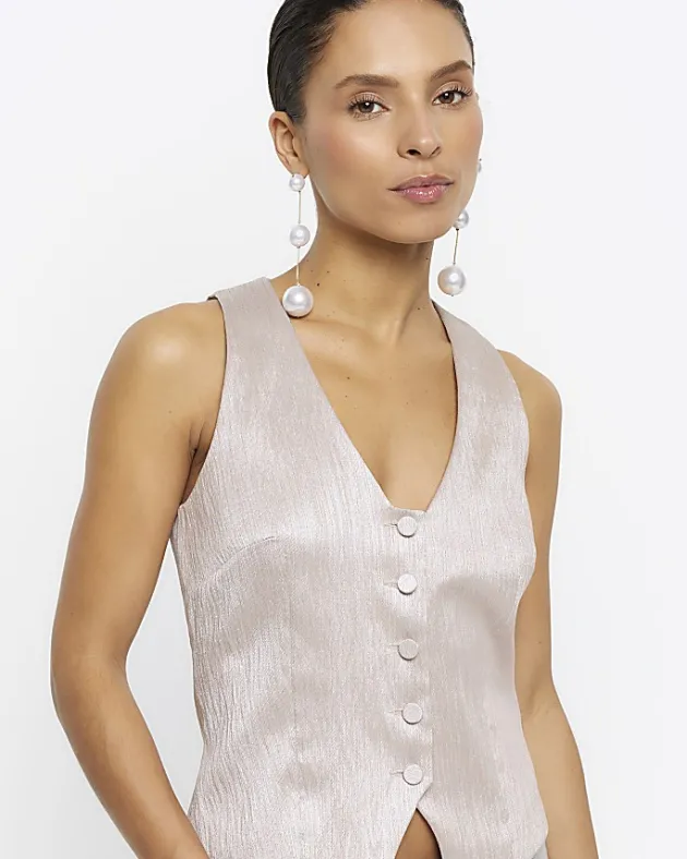 River Island Petite beige button front waistcoat< Petite