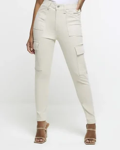 River Island Petite beige high waisted skinny cargo jeans< Petite
