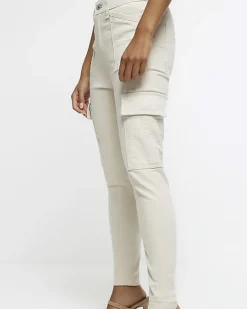 River Island Petite beige high waisted skinny cargo jeans< Petite
