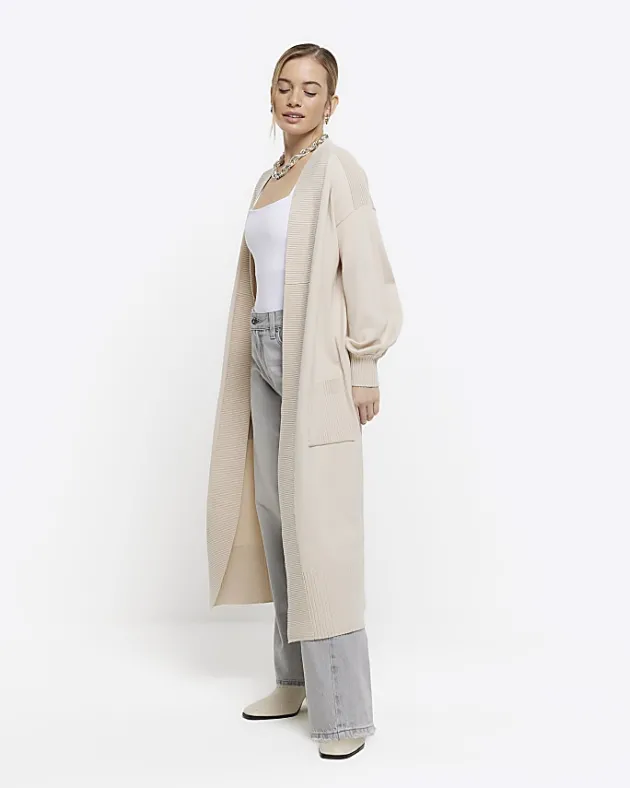 River Island Petite beige longline cosy cardigan< Petite