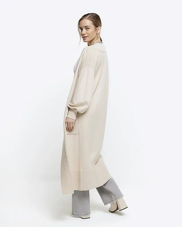 River Island Petite beige longline cosy cardigan< Petite