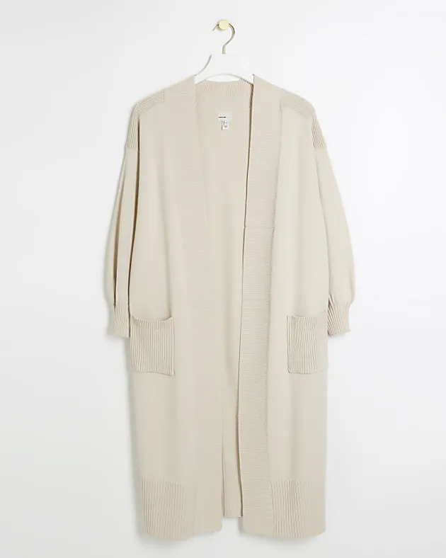 River Island Petite beige longline cosy cardigan< Petite
