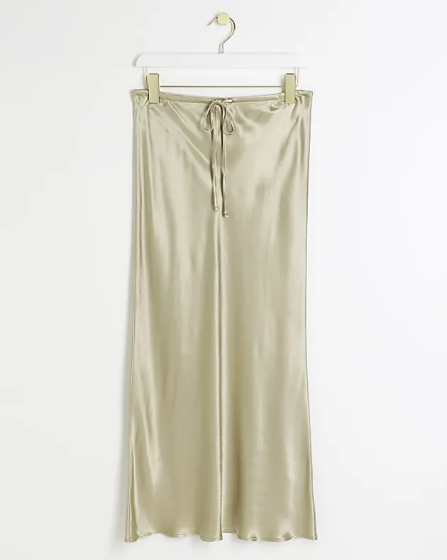 River Island Petite beige tie waist midi skirt< Petite