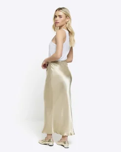 River Island Petite beige tie waist midi skirt< Petite