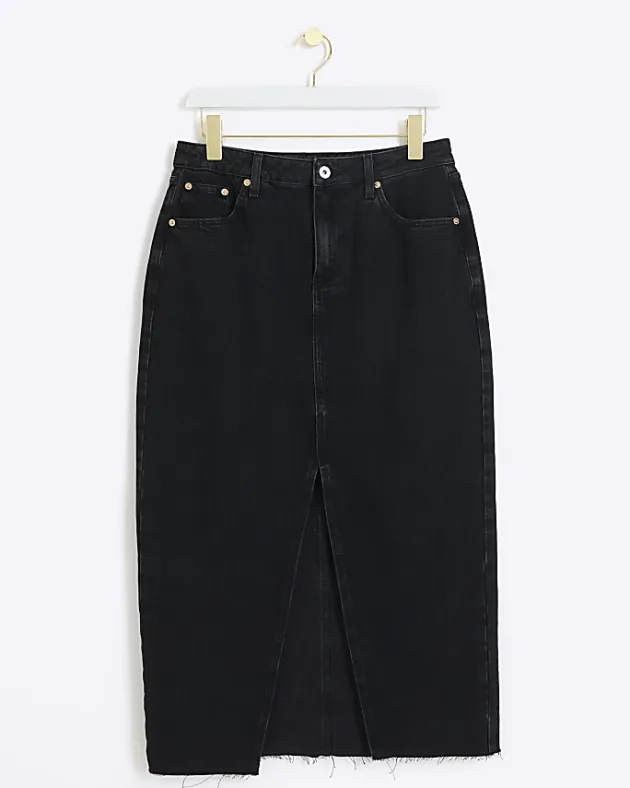 River Island Petite split hem denim maxi skirt< Petite