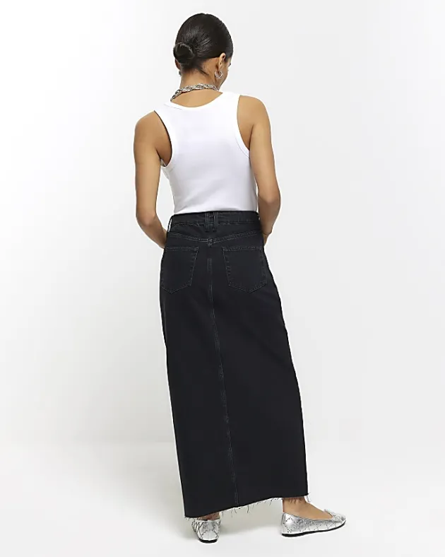 River Island Petite split hem denim maxi skirt< Petite