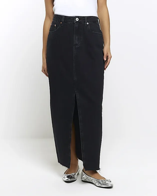 River Island Petite split hem denim maxi skirt< Petite