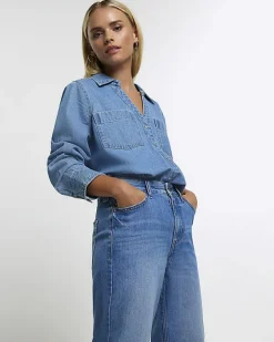 River Island Petite high waisted straight leg jeans< Petite