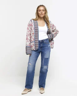 River Island Petite patch stove pipe straight jeans< Petite