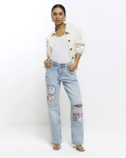 River Island Petite patch stove straight jeans< Petite