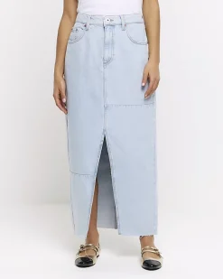 River Island Petite seamed denim maxi skirt< Petite