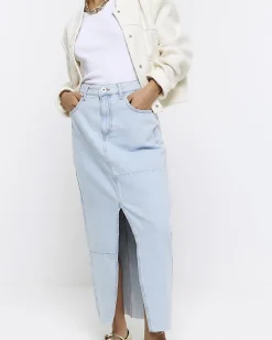 River Island Petite seamed denim maxi skirt< Petite