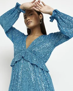River Island Petite sequin frill midi dress< Petite