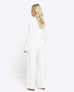 River Island Petite textured wide leg trousers< Petite