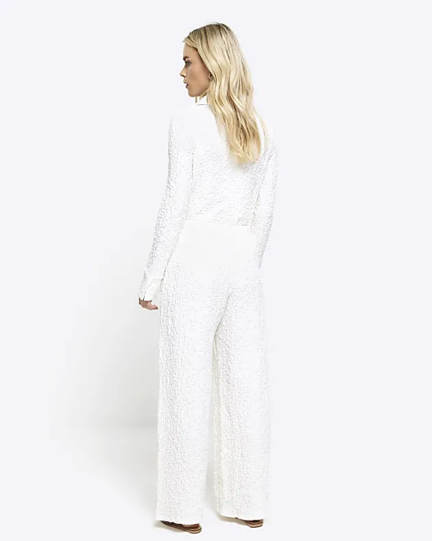 River Island Petite textured wide leg trousers< Petite