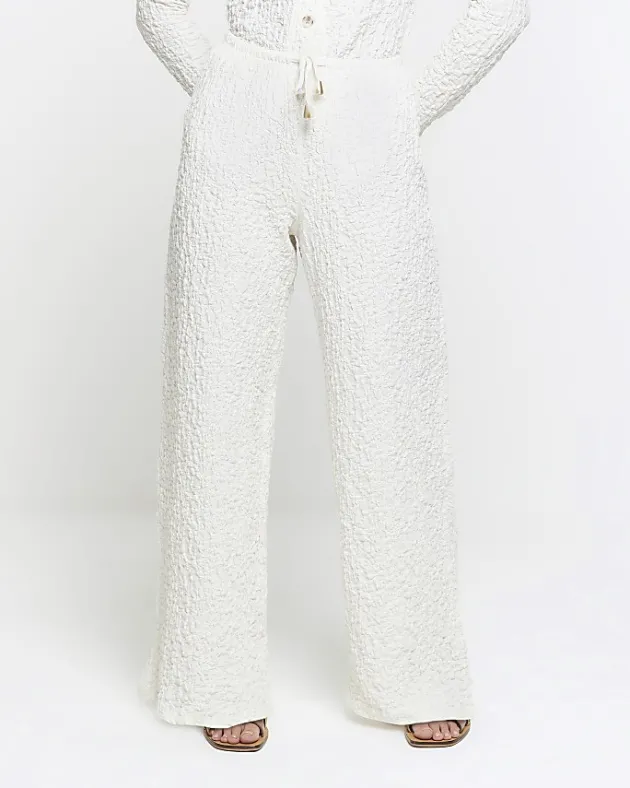 River Island Petite textured wide leg trousers< Petite