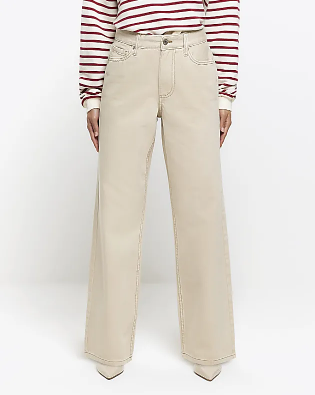River Island Petite ecru high waisted straight jeans< Petite