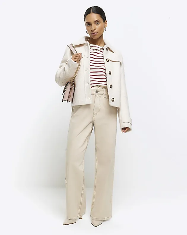 River Island Petite ecru high waisted straight jeans< Petite