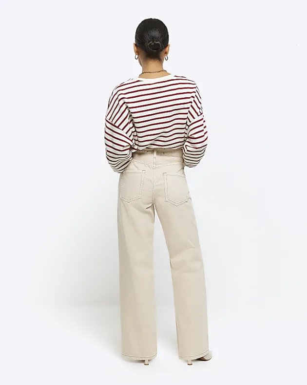 River Island Petite ecru high waisted straight jeans< Petite