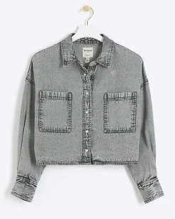 River Island Petite crop denim shirt< Petite