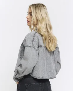River Island Petite crop denim shirt< Petite