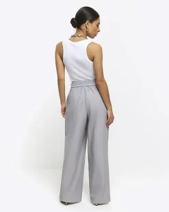 River Island Petite side stripe wide leg trousers< Petite