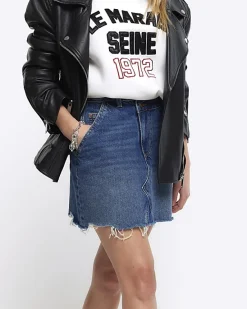 River Island Petite hem asymmetric denim mini skirt< Petite