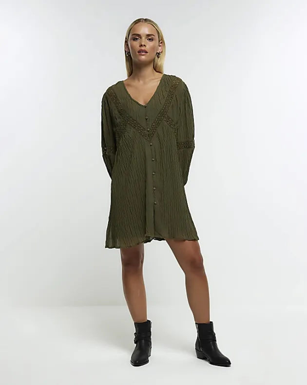 River Island Petite lace detail smock mini dress< Petite
