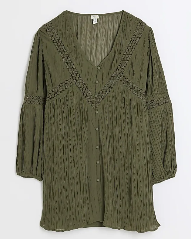 River Island Petite lace detail smock mini dress< Petite