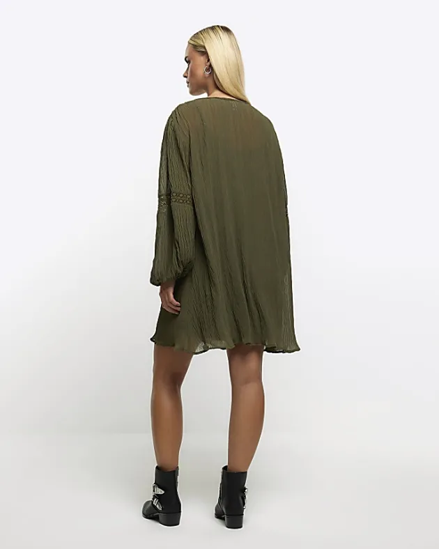 River Island Petite lace detail smock mini dress< Petite