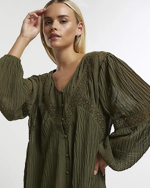 River Island Petite lace detail smock mini dress< Petite