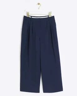 River Island Petite navy side stripe wide leg trousers< Petite