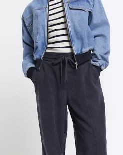 River Island Petite Navy wide leg lyocell trousers< Trousers