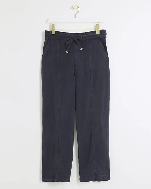 River Island Petite Navy wide leg lyocell trousers< Trousers
