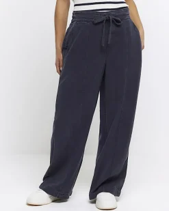 River Island Petite Navy wide leg lyocell trousers< Trousers