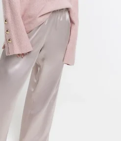 River Island Petite silver satin wide leg trousers< Petite