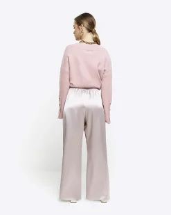 River Island Petite silver satin wide leg trousers< Petite