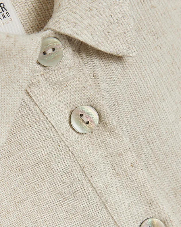 River Island Petite stone crop shirt with linen< Petite