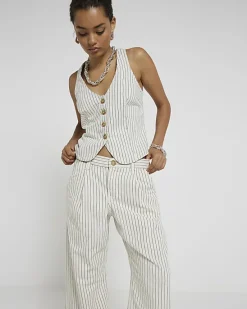 River Island Petite high waisted stripe loose jeans< Petite