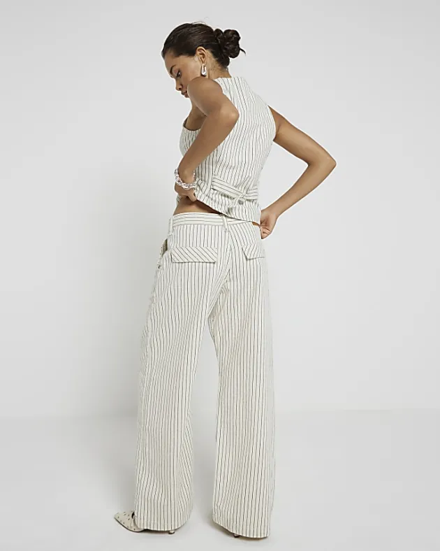 River Island Petite high waisted stripe loose jeans< Petite