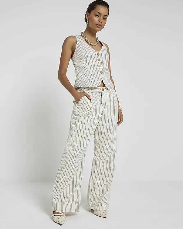 River Island Petite high waisted stripe loose jeans< Petite