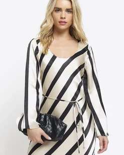 River Island Petite satin stripe slip midi dress< Petite