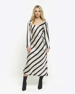River Island Petite satin stripe slip midi dress< Petite