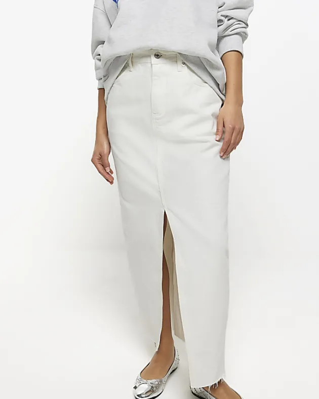 River Island Petite split hem denim maxi skirt< Petite