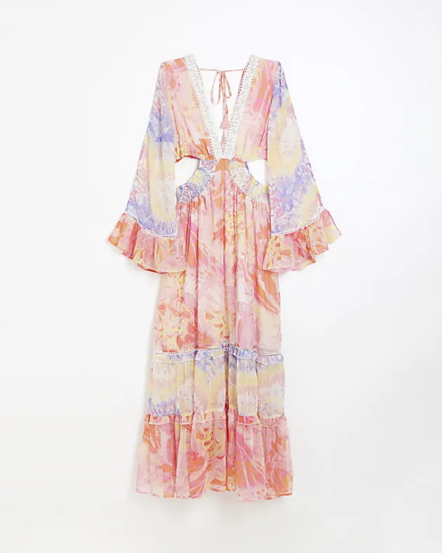 River Island chiffon abstract print beach maxi dress< Swimwear & Beachwear
