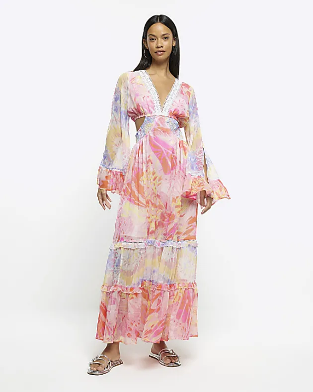 River Island chiffon abstract print beach maxi dress< Swimwear & Beachwear