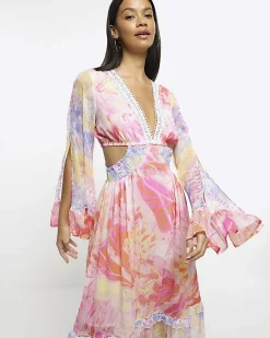River Island chiffon abstract print beach maxi dress< Swimwear & Beachwear